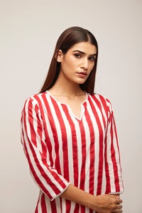 Red Stripe Suit Set Indian Fashion Styling High End Quality <b>Kurti</b> and Pants From Indian Manufacturer - Product Image 4