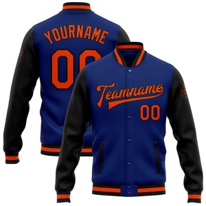 Vente en gros dans l'industrie directe de bombardiers décontractés d'hiver personnalisés noir royal orange veste bicolore Varsity Letterman - Product Image 1