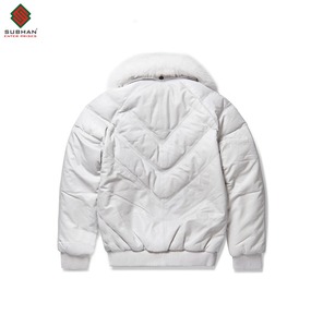 Blouson V-Bomber blanc original pour homme avec col doublé de fourrure, Blouson V-bomber d'hiver chaud pour homme, Vêtement de rue, Blouson matelassé élégant pour homme - Product Image 2