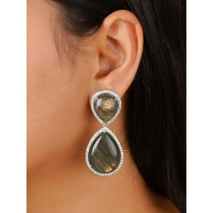 Contemporary Silver Plated Fluorite Color Fashion <b>Earrings</b> with Push <b>Back</b> Clasp One Pair CC-EAR10A - Product Image 2