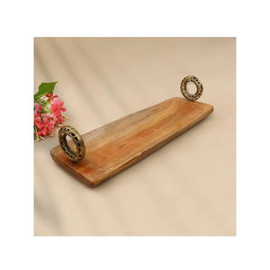 Utensilios de cocina para el hogar Bandeja de servidor de galletas de té y café Nueva bandeja antigua de madera natural con plato de bandeja con asa de metal para gran oferta - Product Image 4