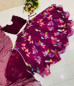 Designer indien Georgette Lehenga avec Dupatta impression numérique travail fête porter tenue Bollywood pour les femmes - Product Image 4