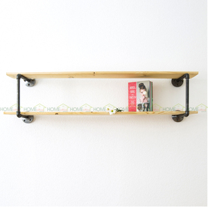 Étagère murale à 2 niveaux en métal et bois pour salon, salle de bain, cuisine - 80x30x40 (cm) - Product Image 1