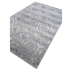 Alfombra de Lana y Viscosa con Diseño Geométrico Gris y Negro, Hecha a Mano, para el Hogar, Modelo TR-14615 - Product Image 2