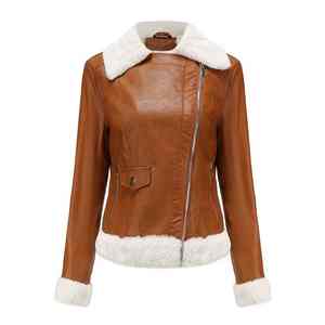 Chaqueta de cuero auténtico para mujer, estilo motero, ajustada, con cremallera, abrigo de motociclista, ropa de calle, chaqueta al por mayor con forro de piel - Product Image 1
