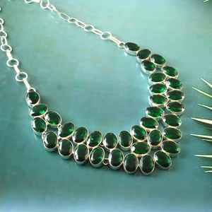 925 Sterling Silver Green <b>Onyx</b> <b>Necklace</b> Handmade Spiritual Christian Jewelry with Link Chain for Wedding and Gift Occasions - Product Image 2