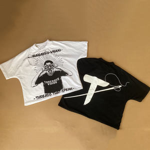 T-shirt personnalisé à impression graphique lourde High Street Vintage Oversize Boxy Fit Tricoté Tissu à col complet Crop Print T Shirts - Product Image 3