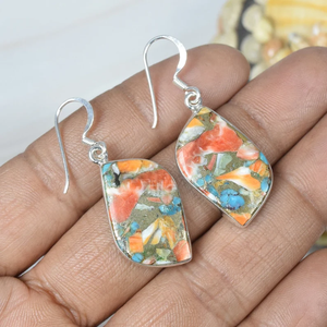 Véritable argent massif 925 Sterling cuivre turquoise pierre précieuse crochet boucle d'oreille fait à la main pierre de naissance bijoux prix usine - Product Image 1