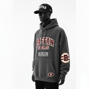 Sudadera con capucha de poliéster y algodón GSM 380 de peso pesado para hombre, ropa de invierno Premium gris con logotipo personalizado bordado, sudadera básica - Product Image 3