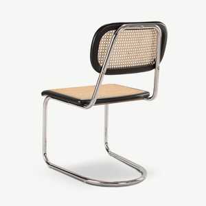 Modern Rattan Cane Dining <b>Chair</b> with Chrome Cantilever Frame, Minimalist Mid-Century Style <b>Chair</b> for <b>Restaurant</b>, and Cafe - Product Image 4