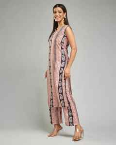 Moneyfab mezcla de rayón sin mangas largo Kurti para mujer elegante estampado recto Kurta Ropa Étnica Casual y ropa de oficina al por mayor - Product Image 5