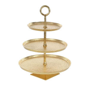 Embossed Design <b>Cake</b> <b>Server</b> Stand Decorative Aluminium Metal <b>Cake</b> Serving Stand For Christmas And Event Party Usage - Product Image 3