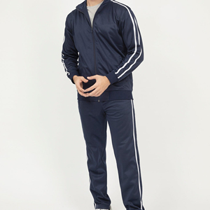Whole Sale Cheap Price <b>Navy</b> Blue Color Long Sleeve Winter Side Stripe Training Tracksuits for Men's Heavy Weight Tracksuits - Product Image 4