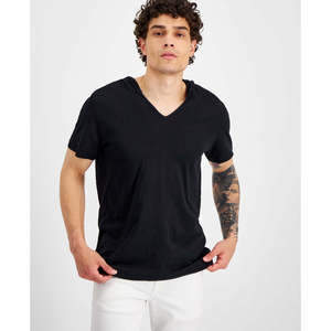 T-shirt con cappuccio da uomo INC, scollo a V, 100% cotone organico, stampa serigrafica, taglia M, nero, lunghezza lunga - Product Image 2