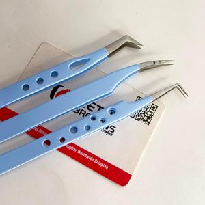 Pince à épiler professionnelle en acier inoxydable pour extensions de cils, design creux multi-trous, bleu clair, pour volume, anti-magnétique, anti-statique, 10 mm - Product Image 4