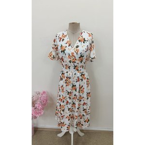 Vestido Midi de Punto Jersey con Estampado Floral y Cuello Cruzado de Manga Corta para Mujer, Marca Jane's, para Uso Diario Informal, Tallas para Adultos S-3XL - Product Image 6
