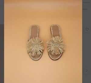 Women's <b>Shoes</b>-Raffia Sandals-Flat Sandals-Handmade Sandals-Open Toe Sandals-Raffia Slide-Birthday Gift - Product Image 2