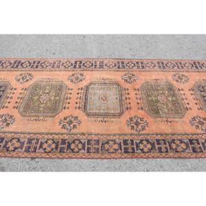 Alfombra de lana turca naranja y negra Vintage, diseño de retales de tejido plano de 4,5x11,8 pies para decoración para sala de estar, respaldo de látex de 4m de ancho - Product Image 4