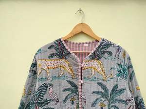 เสื้อโค้ทผ้าฝ้ายอินเดียทำด้วยมือสำหรับผู้หญิงแจ็คเก็ตท่อลายดอกไม้แบบกลับด้านได้ - Product Image 2