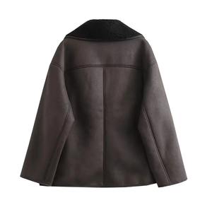 Veste à carreaux en flanelle doublée de laine d'hiver pour femmes avec bouton à capuche veste à manches longues femmes pull manteau veste de style moto - Product Image 4