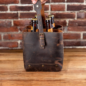 Funda Portabotellas de Cuero Genuino Hecha a Mano de la Mejor Calidad, Colores y Logotipo Personalizados, Bolsas de Picnic Reutilizables para Exteriores de Fábrica - Product Image 4