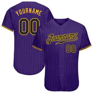 Maillot de baseball authentique personnalisé violet noir-or à fines rayures - Product Image 1