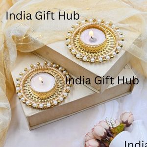 Titulares de luz de té de color dorado Diwali Diyas Diwali regalo decoración del hogar portavelas mesa superior - Product Image 2