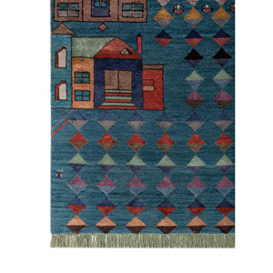 Tapis Manchaha bleu noué à la main en laine et soie de bambou, épaisseur 10 mm, motif géométrique abstrait, rectangulaire, pour la maison et le couloir, modèle Les-1448 - Product Image 4