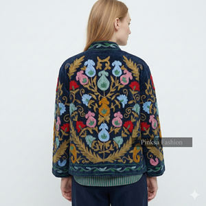 Nouvelle arrivée : veste en velours pour femme, style vintage, broderie florale ethnique, col mandarin élégant, vêtement formel bohème, toutes saisons - Product Image 3