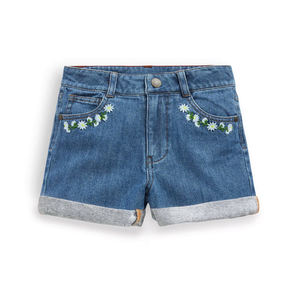 Short en jean brodé pour femmes en couleur unie prix de gros dernière collection de photos brodées en jean - Product Image 2