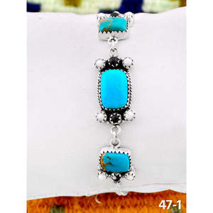 Southwest Handmade Cultural Collectible Santa Maria <b>Bracelet</b> with <b>White</b> Buffalo & Sterling Silver - Product Image 2