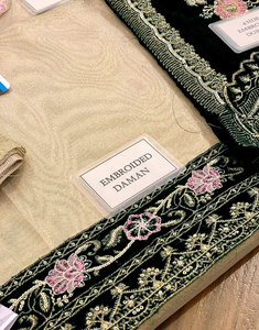 Mousseline de soie faite élégant fantaisie pakistanais fait pierres broderie imprimé femmes fête porter contraste Salwar Kameez Dupatta 3 pièces - Product Image 4