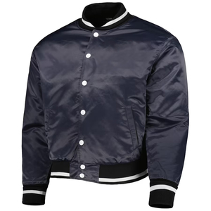 Wholesale Customizable Men's Winter Vintage Satin Hooded Eco-Friendly Varsity <b>Jacket</b> with Front Logo - Product Image 1