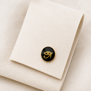 Gemelos Hechos a Mano con Diseño de Ojo de Horus, Esmalte Negro con Grabado Dorado, para Compromisos, Bodas y Ocasiones Formales - Product Image 3