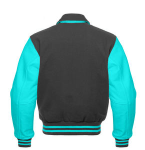 Veste universitaire grise/ciel avec logo brodé personnalisé, service OEM, design professionnel confortable, col montant en toile pour le printemps - Product Image 2