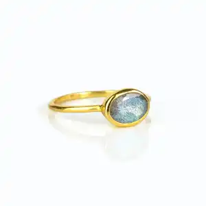 Small Oval Labradorite Ring Sterling Silver 925 Jewelry Gemstone Bezel Setting Rings