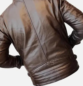 Veste de motard d'hiver à col montant pour hommes en cuir d'agneau véritable marron avec fermeture à glissière ODM Type d'approvisionnement - Product Image 4