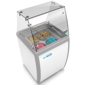 Latest 4-Tub 26-Inch <b>White</b> Ice Cream <b>Display</b> Freezer 4.2 Cu. Ft Manual Defrost Sliding Glass Door Sneeze Guard ETL - Product Image 1