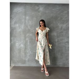 Vestido Casual con Estampado de Esmeraldas Topshow, con Mangas con Volantes y Diseño de Lazos - Venta al Por Mayor - Product Image 4