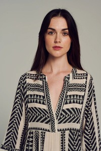 New Arrival Women's Handmade One-Piece Short Tunic Dress V-Neck Textured Breathable Lightweight <b>Viscose</b>/<b>Cotton</b> for Summer - Product Image 2