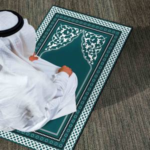 พรมละหมาดสีน้ำเงิน: ลายอิสลาม, พรมพิมพ์ลายซักเครื่องได้, พรมบางแบบไม่ถักทอ - Product Image 2