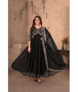 Indien et pakistanais vêtements ethniques lourds Faux Georgette broderie séquence conception travail avant arrière les deux côtés broderie travail motif - Product Image 1