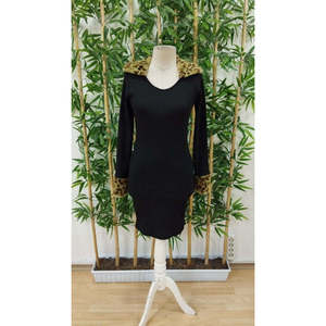 Robe corset à manches longues et col en V pour femme avec détail en fourrure, 30502 - Noir - Product Image 5