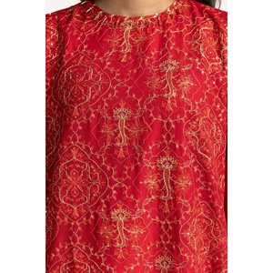 Ensemble de costume en mousseline de soie brodée rouge pour femmes, 3 pièces - Product Image 3