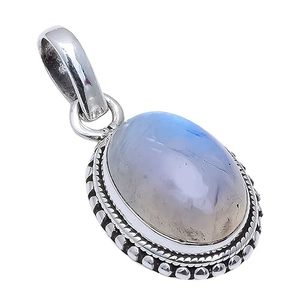 <b>Solid</b> 925 Sterling Silver Rainbow Moonstone Gemstone Handmade Wedding <b>Pendant</b> Fine Jewelry - Product Image 1
