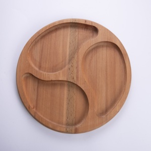 Plateau à collation rond en bois de hêtre à 3 sections - Plateau de service compartimenté de 29 cm - Plateau en bois naturel pour apéritifs et noix - Product Image 2