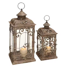 Lanternes à bougies en bois naturel Ensemble décoratif pour la maison de deux lanternes suspendues et de sol de couleur marron Décoration de lumières - Product Image 4