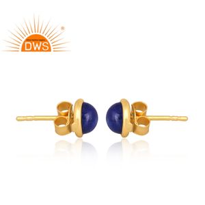 Mejor Venta de Plata de Ley 18K chapado en oro Natural lapislázuli piedra preciosa Stud pendiente Demi joyería fina fabricante - Product Image 3