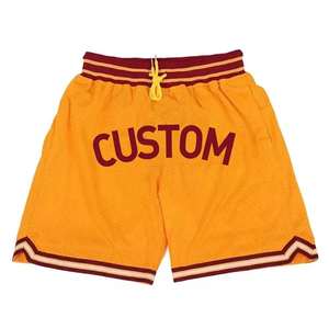 Short de basket-ball jaune personnalisé avec garniture marron tissu maille cordon taille athlétique Gym Sportswear Shorts - Product Image 1