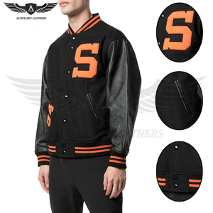 แจ็กเก็ตทีมเบสบอลแขนเสื้อหนังสำหรับวิทยาลัยมีสไตล์บริการ OEM ทำตามสั่ง - Product Image 6